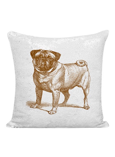 Buy Pet Pug Sequined Pillow White/Brown 16x16inch in UAE