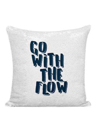 Buy Go With The Flow Sequined Pillow White/Blue 16x16inch in UAE