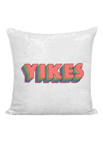 Buy Yikes Sequined Decorative Pillow White/Silver/Yellow 16x16inch in UAE