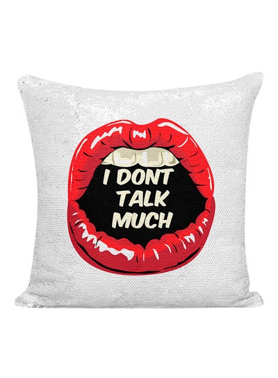 Buy I Don't Talk Much Sequined Decorative Pillow White/Silver/Red 16x16inch in UAE