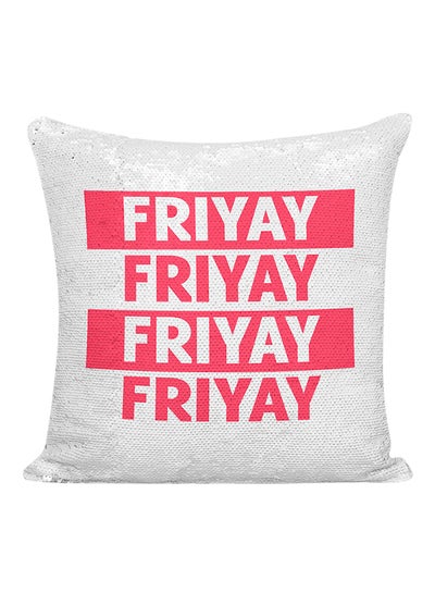 Buy Friday Printed Sequined Pillow White/Pink 16x16inch in UAE