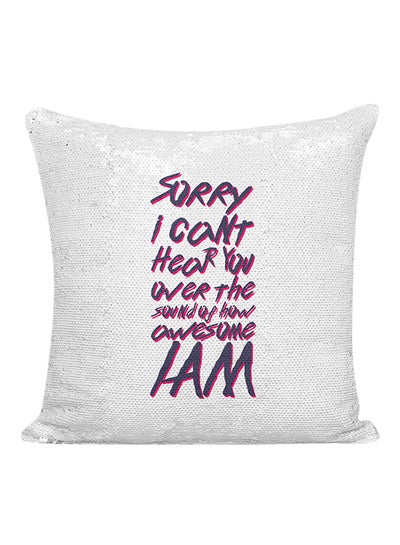 Buy Quote Printed Sequined Pillow White/Black/Red 16x16inch in UAE