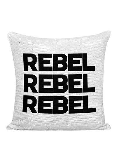 Buy Rebel Rebel Rebel Sequined Decorative Pillow White/Silver/Black 16x16inch in UAE