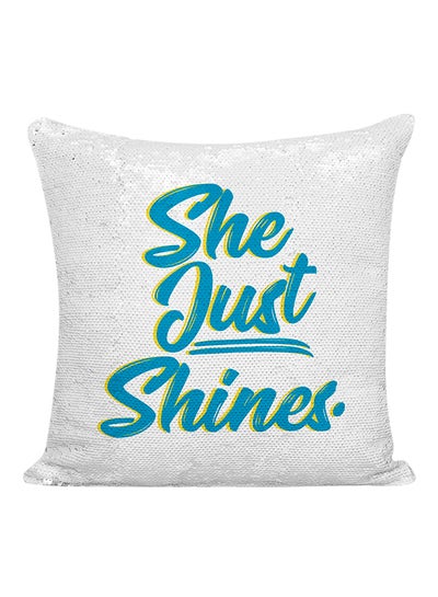 Buy She Just Shines Sequined Decorative Pillow White/Silver/Blue 16x16inch in UAE