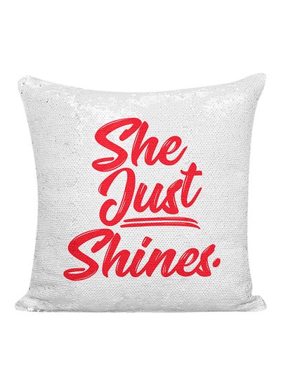 Buy She Just Shines Sequined Decorative Pillow White/Silver/Red 16x16inch in UAE