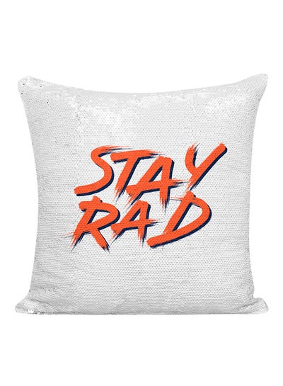 Buy Stay Rad Sequined Pillow White/Red 16x16inch in UAE