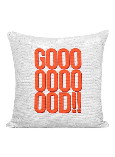 Buy Good Printed Sequined Pillow White/Orange 16x16inch in UAE