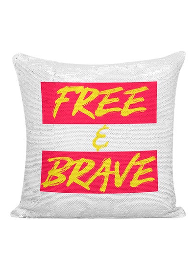 Buy Free And Brave Sequined Pillow White/Red/Silver 16x16inch in UAE