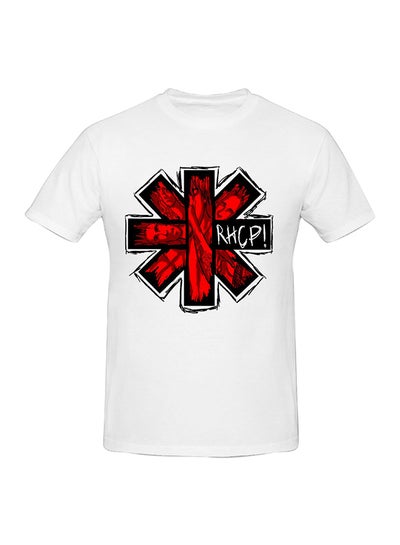 اشتري Red Hot Chili Peppers Art Logo Printed Cotton Short Sleeve T-Shirt أبيض في الامارات