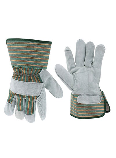 Buy Classic Double Palm Safety Hand Gloves Grey/Green One Size in UAE