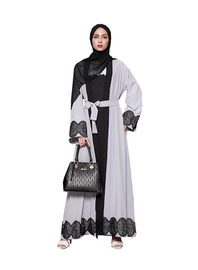 Buy Front Embroidered Long Sleeves Abaya Grey/Black in UAE