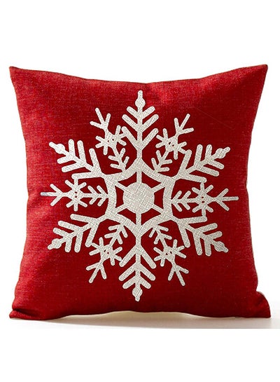 Buy Snowflake Merry Christmas Printed Pillow Cover Multicolour 45x45centimeter in UAE