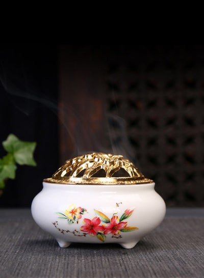 Buy Porcelain Flower Printed Incense Burner Red/White 9.5x6.5centimeter in UAE