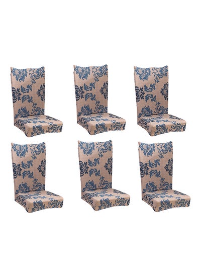 Buy 6-Piece Bohemian Design Dining Chair Cover Set Beige/Blue in UAE