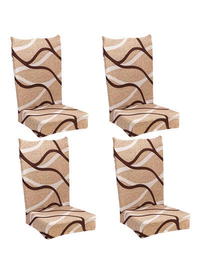 Buy 4-Piece Waves Design Dining Chair Cover Set Beige/Brown/White in Saudi Arabia