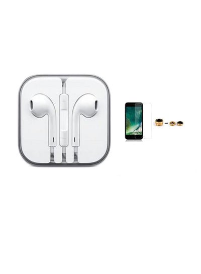 Buy In-Ear Earphones For Apple iPhone 7 With Tempered Glass Screen Protector And 3-In-1 Mobile Camera Lens Kit White in UAE