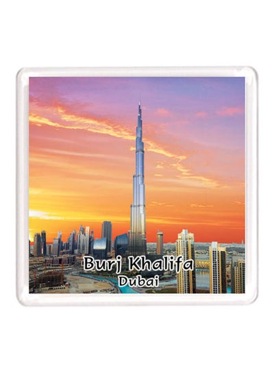 Buy Dubai Souvenir Quote Magnet Burj Khalifa Silver/Orange 64x64mm in UAE