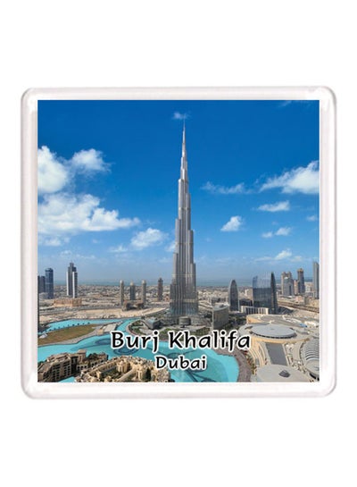 Buy Dubai Souvenir Quote Magnet Burj Khalifa White/Blue/Grey 64x64mm in UAE