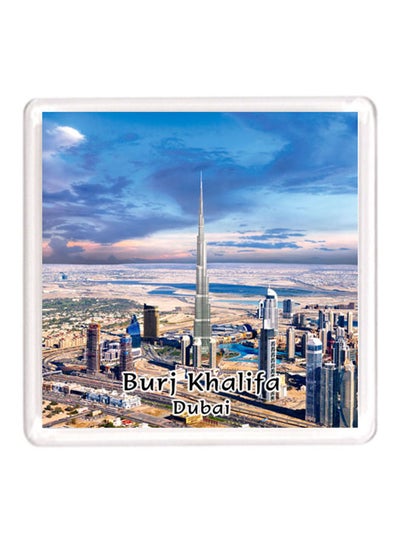 Buy Dubai Souvenir Quote Magnet Burj Khalifa Blue/White 64x64mm in UAE