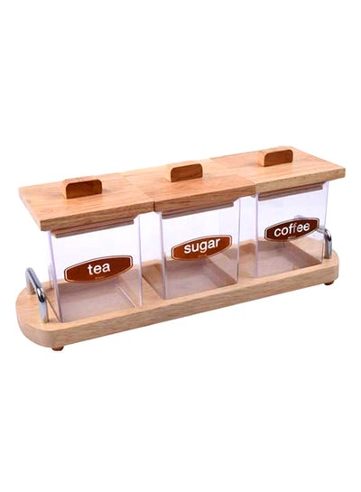 Buy 3-Piece Wooden Canister Set Brown/Clear 11x16x37centimeter in Saudi Arabia