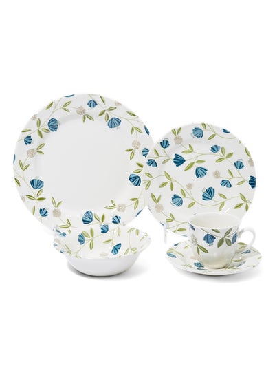 Buy 30-Piece Floral Printed Dinner Set White/Green/Blue in UAE