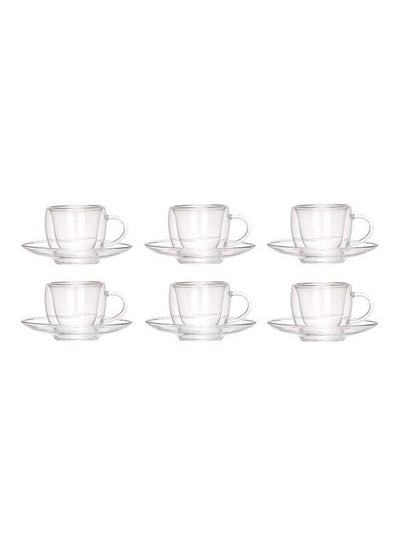 Buy 12-Piece Double Wall Cup And Saucer Set Clear 80ml in Saudi Arabia