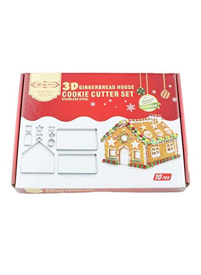 Buy 10-Piece 3D Gingerbread House Cookie Cutters Silver in Saudi Arabia