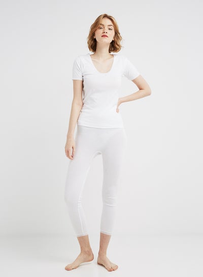 Buy 3 Piece Lace Trim Cotton Leggings White in UAE