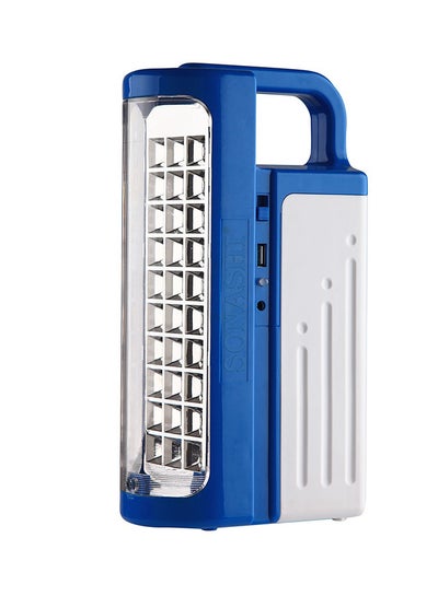 Buy Rechargeable Emergency Lantern - Bright LED Light with 2 Modes | Extended Battery Life with 40 Hours Working Time - Solar Charge and Power Bank Function | For Hiking and Camping White/Blue in UAE