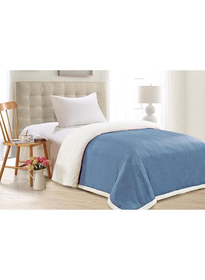 Buy Double Sided Fur Bed Blanket Faux Fur White/Blue in UAE