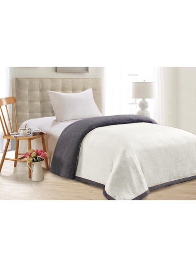 Buy Double Sided Fur Bed Blanket Faux Fur Off White/Grey 220x200cm in UAE