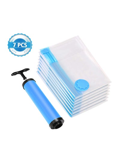 Buy 8-Piece Vacuum Sealer Storage Bag With Suction Pump Clear/Blue 70x100cm in Egypt