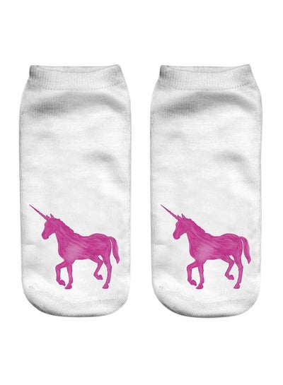 Buy Unicorn Printed Socks White/Pink in UAE