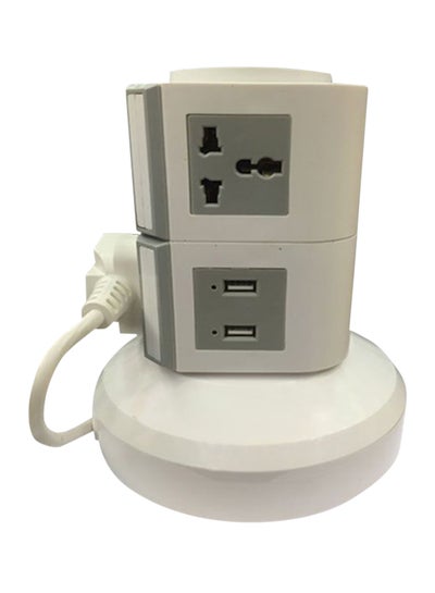 Buy Universal Vertical Extension Socket With 2 USB Port White/Grey in UAE