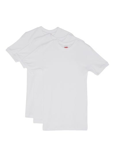 Buy 3-Piece Cotton Round Neck Undershirt White in UAE