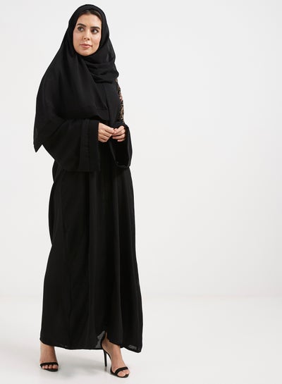 Buy Embroidered Detail Abaya Black in UAE