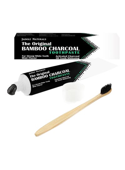 Buy Bamboo Charcoal Toothpaste With Toothbrush Black/Beige 105grams in UAE