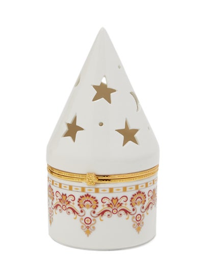 Buy Ceramic Burner With Lid White/Red/Gold 16cm in UAE