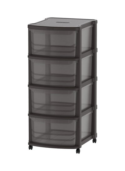 Buy 4-Tiers Long-Lasting Light Weight Stylish Compact And Space Saving Easily Cleanable Multi-Purpose Storage Cabinet With Wheels Brown 52 x 42 x 96cm in UAE