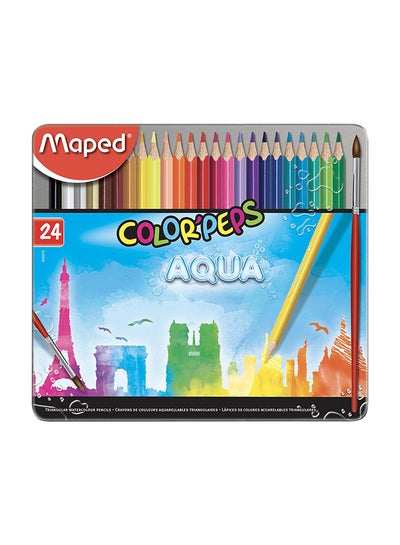 Buy 24-Piece Metal Box Aqua Watercolour Pencil Set Multicolour in UAE