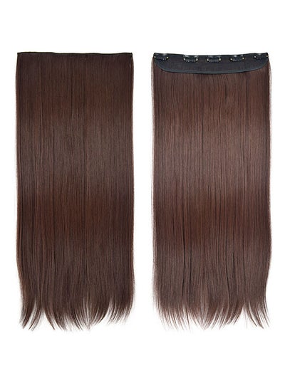 Buy One Piece Elegant Lace Human Hair Straight Wig Brown 60cm in Saudi Arabia