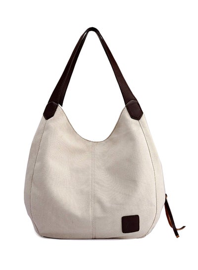 Buy Large Capacity Multi-Pockets Casual Tote Bag Beige in Saudi Arabia