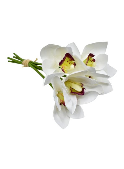 Buy 6-Piece Artificial Cymbidium Orchid Flower Bunch Set White/Green/Yellow 9inch in UAE