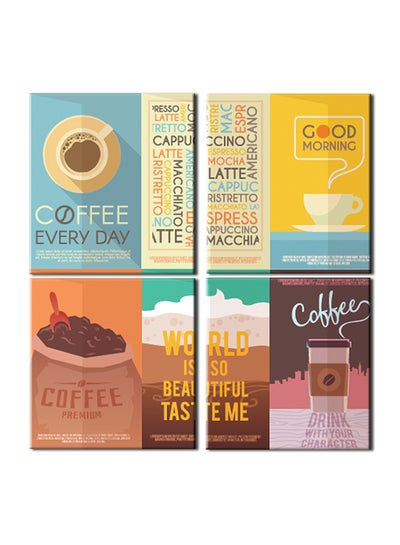 Buy 4-Piece Coffee Theme Canvas Painting With Frame Multicolour 60X60cm in UAE