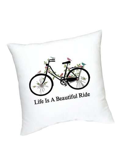 Buy Life Is A Beautiful Ride Printed Cushion White/Black/Green 45centimeter in UAE