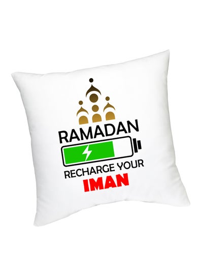 اشتري وسادة مطبوعة بعبارة "Ramadan Recharge Your Iman" أبيض/أسود/أحمر 45سم في الامارات