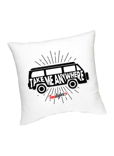 Buy Take Me Anywhere Printed Cushion White/Black 45cm in UAE