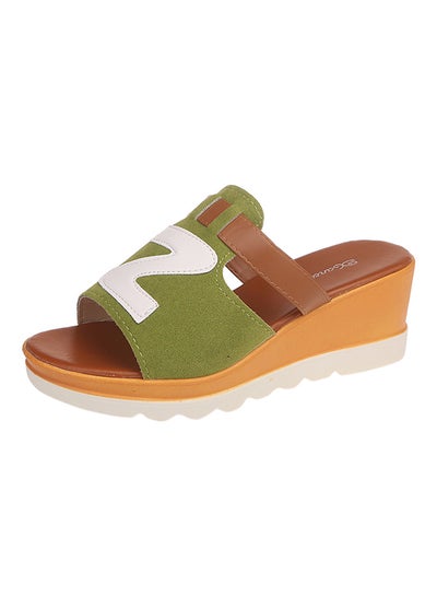 Buy Mule Heel Casual Sandals Brown/Green in Saudi Arabia