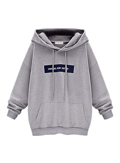 Buy Letter Print Long Sleeve Hoodie grey in UAE