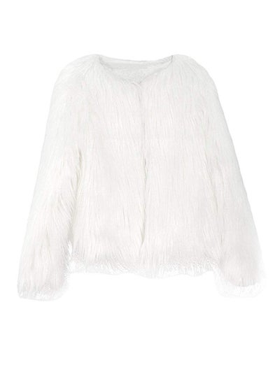 اشتري Faux Fur Solid Color Long Sleeve Coat White في الامارات